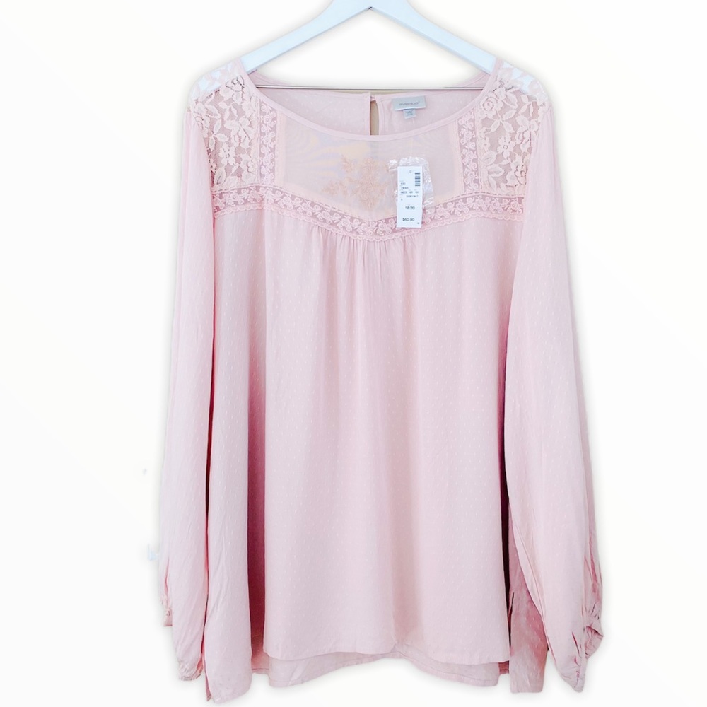 PLUS Avenue Blush Pink Lace Long Sleeve Blouse Size 2X